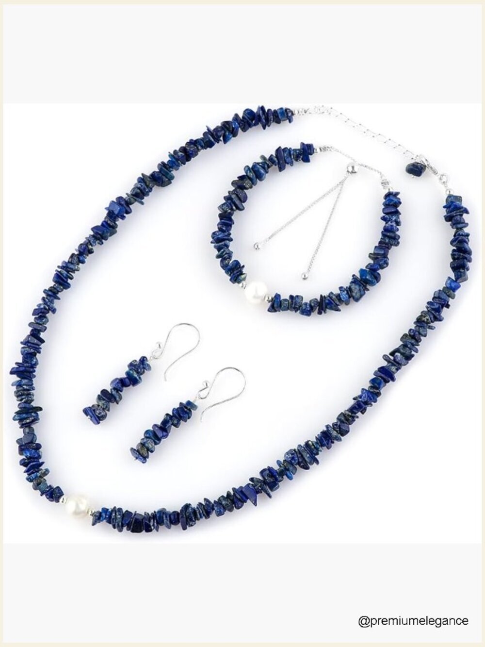 Natural Lapis Lazuli Jewelry Set - Necklace, Bracelet & Earrings, Silver